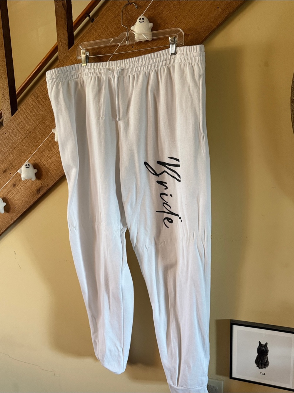 White Women's Joggers with Script Graphic